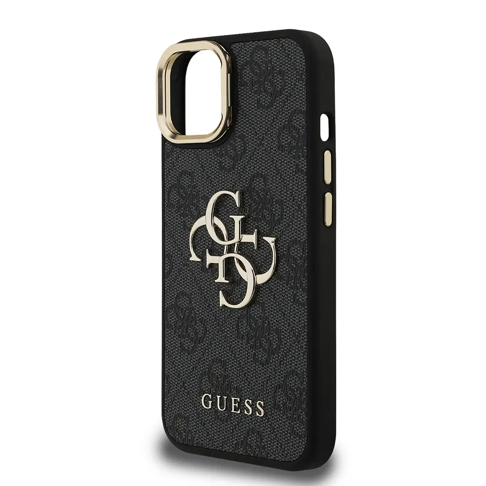 iPhone 15 Kamera Standlı PU Deri Kılıf - Guess 4G Logolu