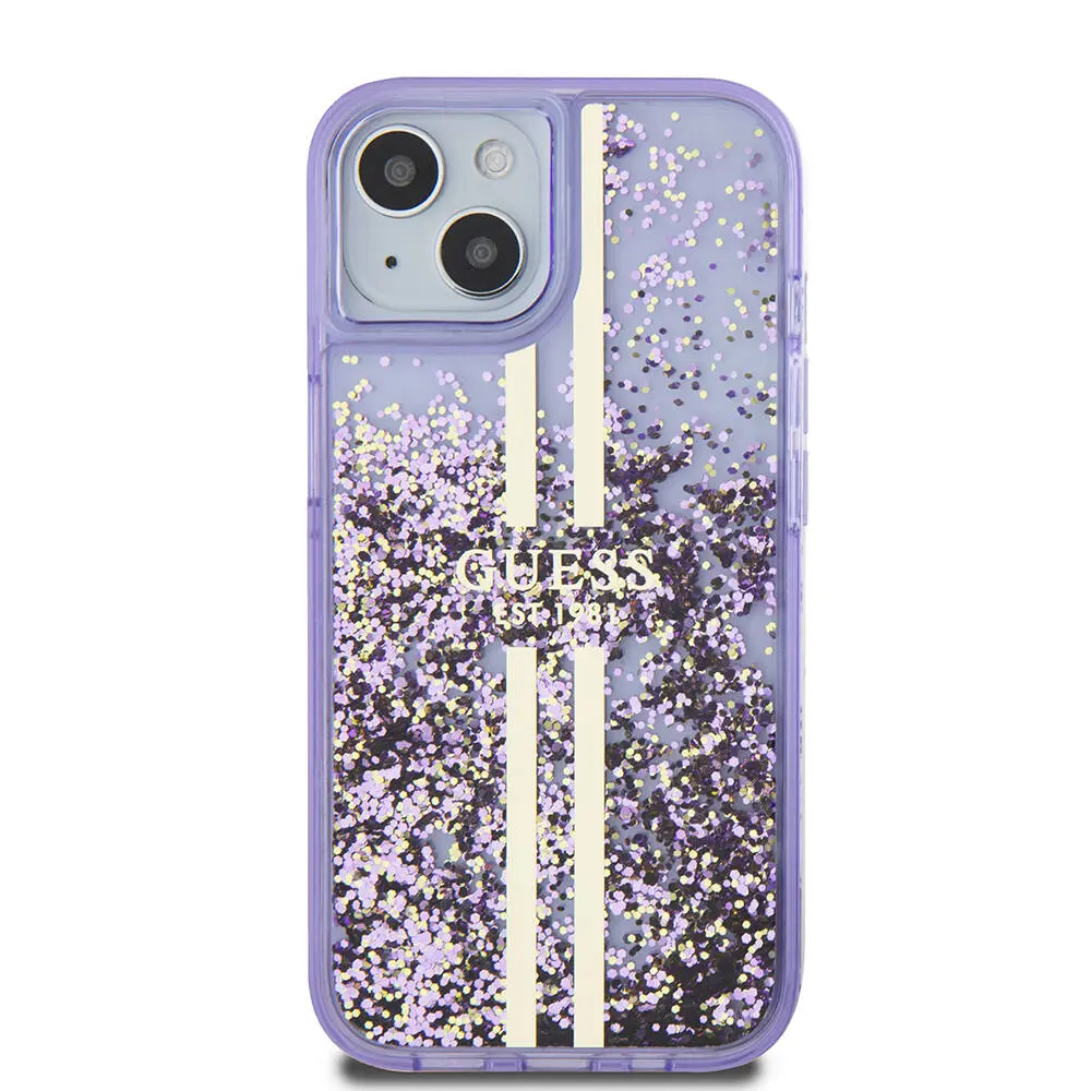 iPhone 15 Şeffaf Sıvılı Simli Kılıf - Guess Lisanslı