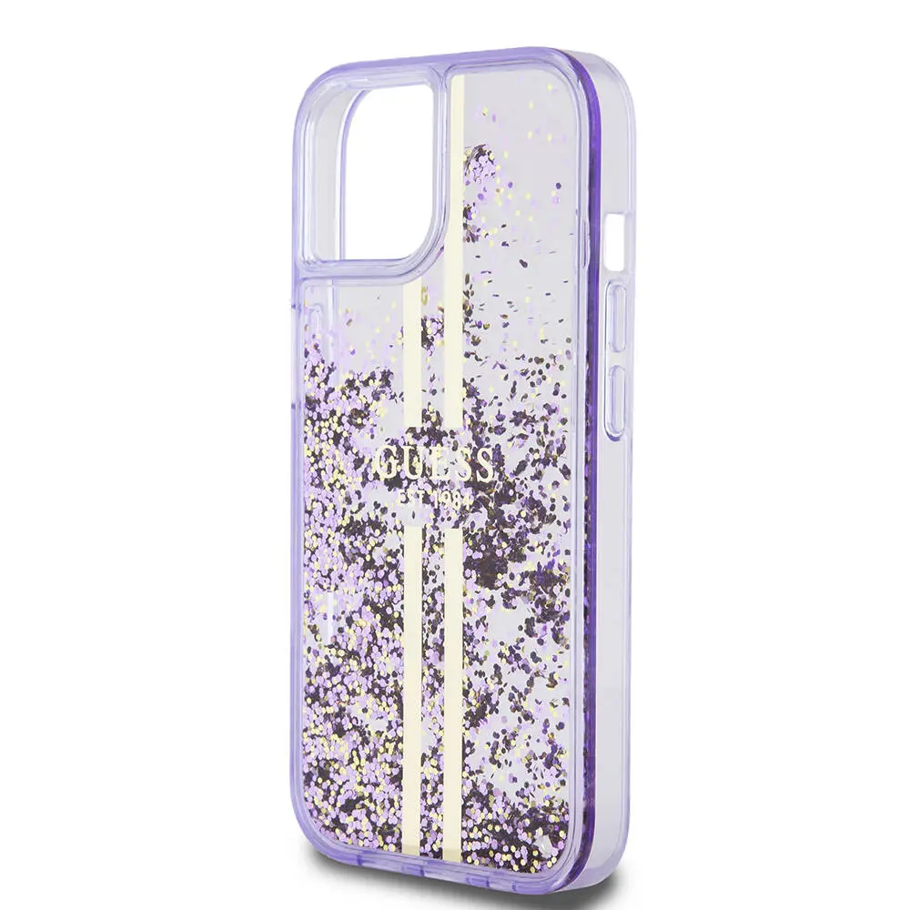 iPhone 15 Şeffaf Sıvılı Simli Kılıf - Guess Lisanslı