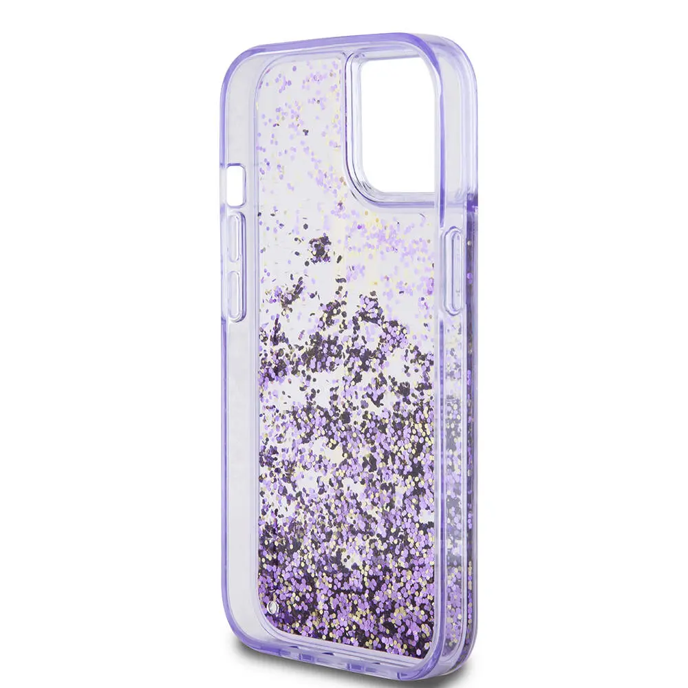 iPhone 15 Şeffaf Sıvılı Simli Kılıf - Guess Lisanslı