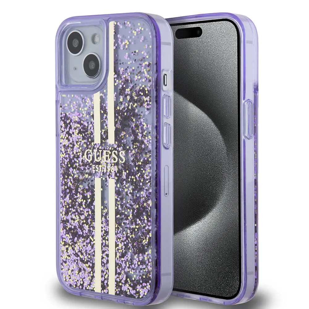 iPhone 15 Şeffaf Sıvılı Simli Kılıf - Guess Lisanslı