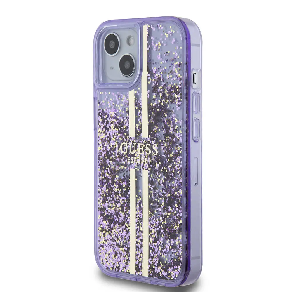 iPhone 15 Şeffaf Sıvılı Simli Kılıf - Guess Lisanslı