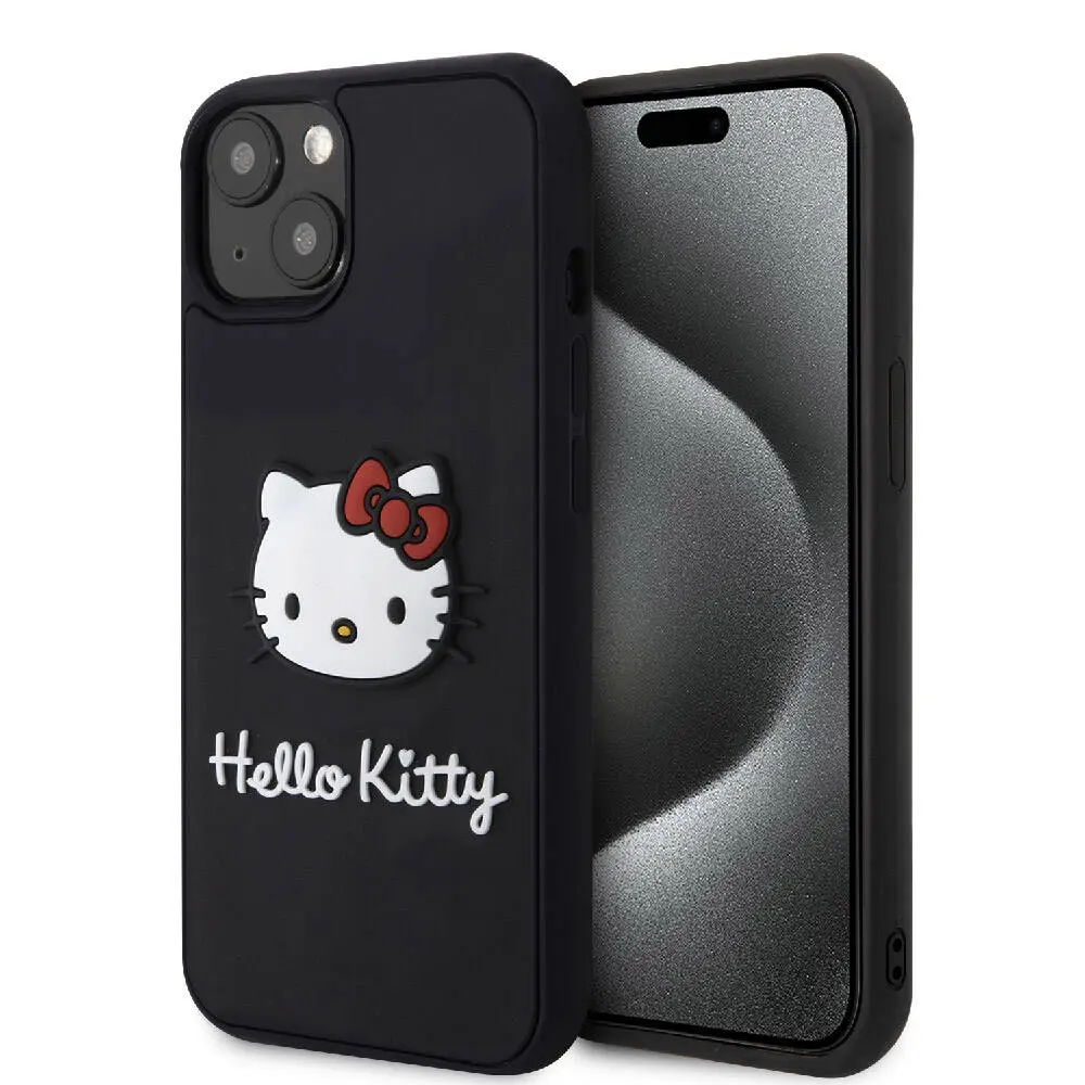 iPhone 15 Hello Kitty Lisanslı Kılıf, Siyah 3D Tasarım