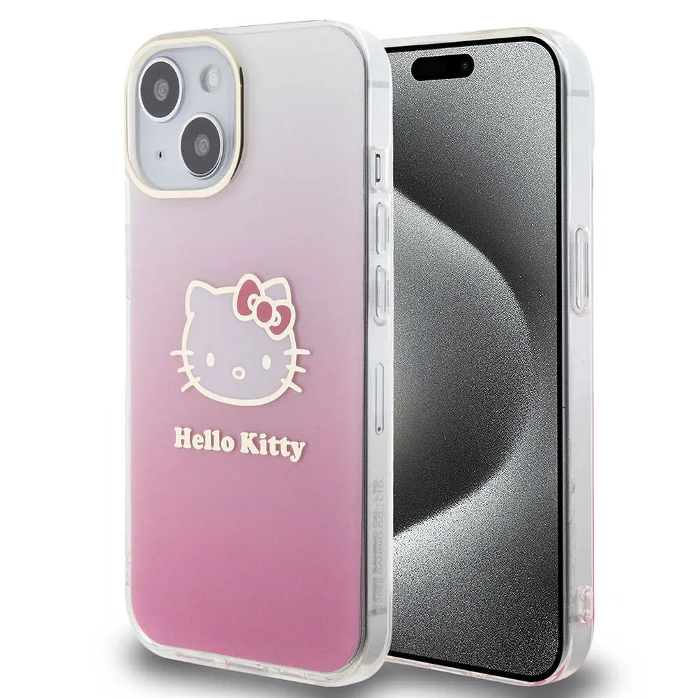 iPhone 15 Hello Kitty Lisanslı Elektroplating Gradyan Kılıf - Pembe