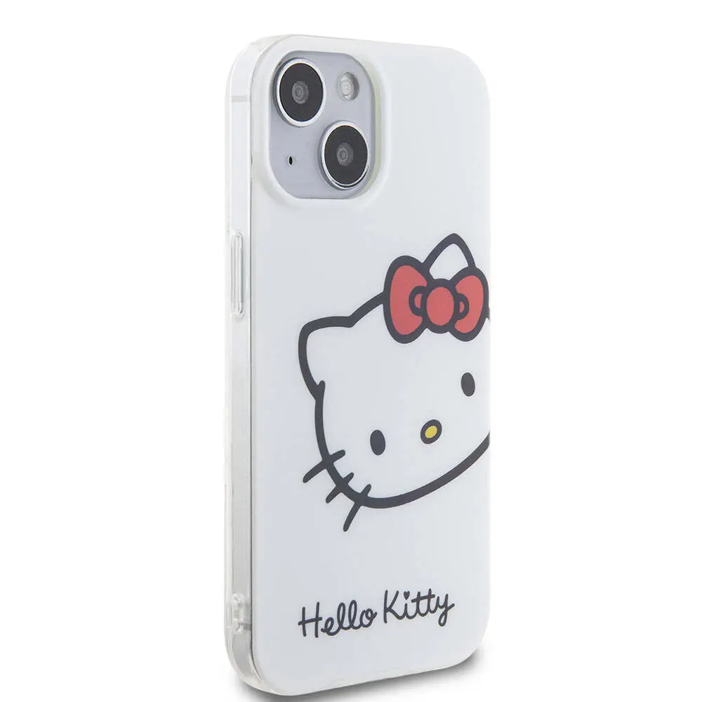 iPhone 15 Hello Kitty Lisanslı Kılıf, Kitty Head Logolu - Beyaz