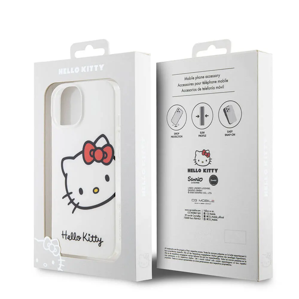 iPhone 15 Hello Kitty Lisanslı Kılıf, Kitty Head Logolu - Beyaz