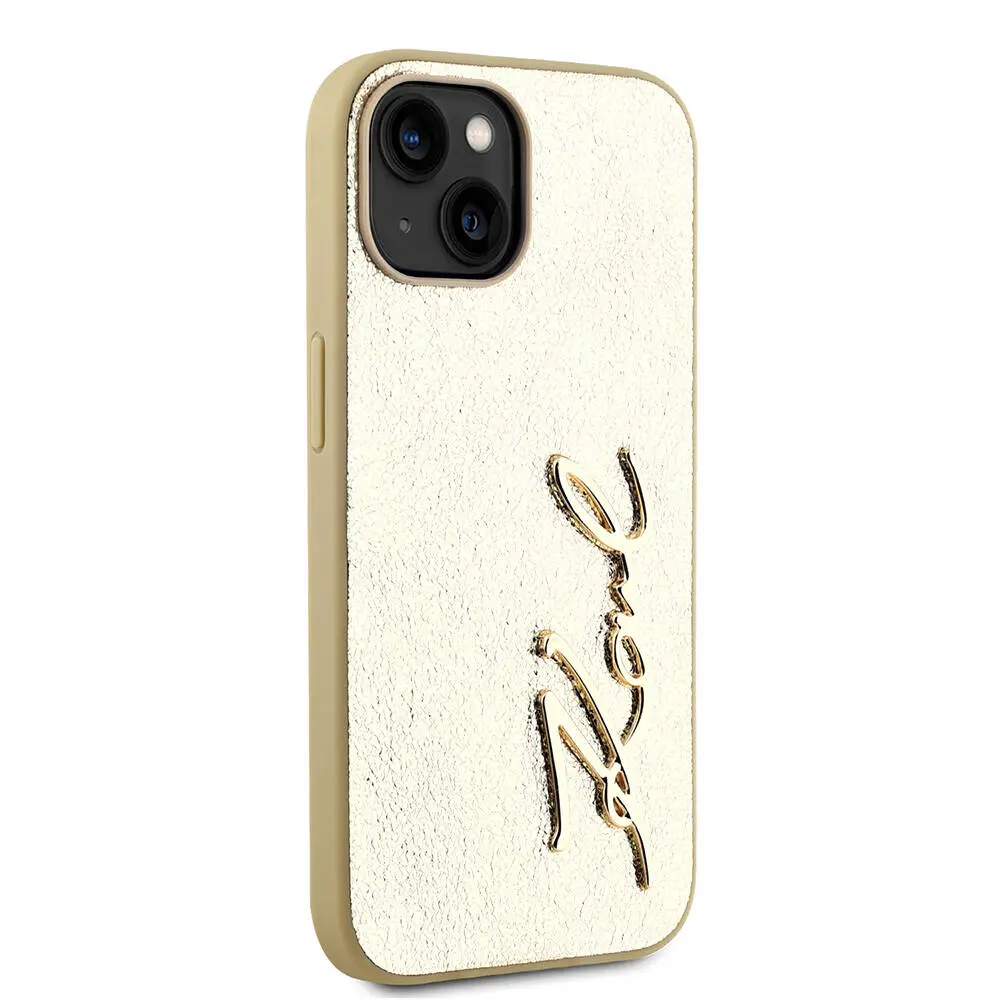 iPhone 15 Kılıf, 3D KL Yazılı Tüylü Arka Yüzey - Karl Lagerfeld