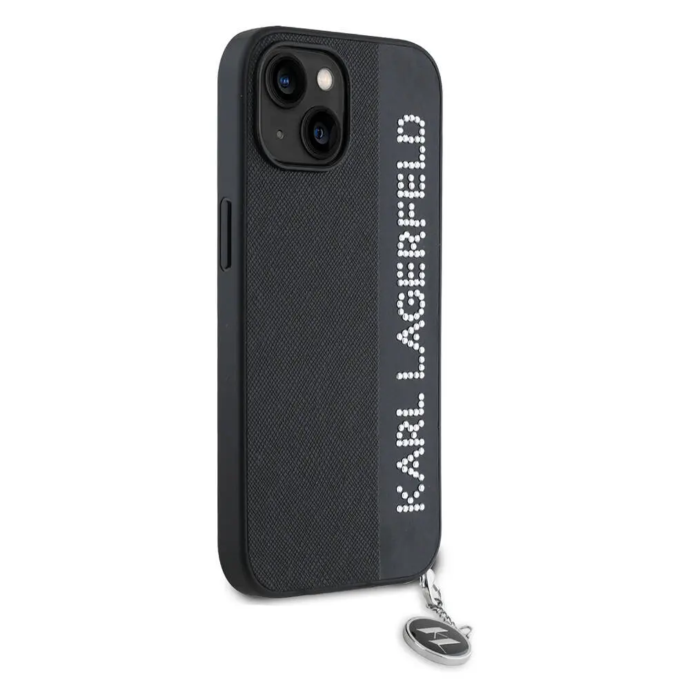iPhone 15 Uyumlu Taşlı Saffiano Kılıf - Karl Lagerfeld Anahtarlıklı