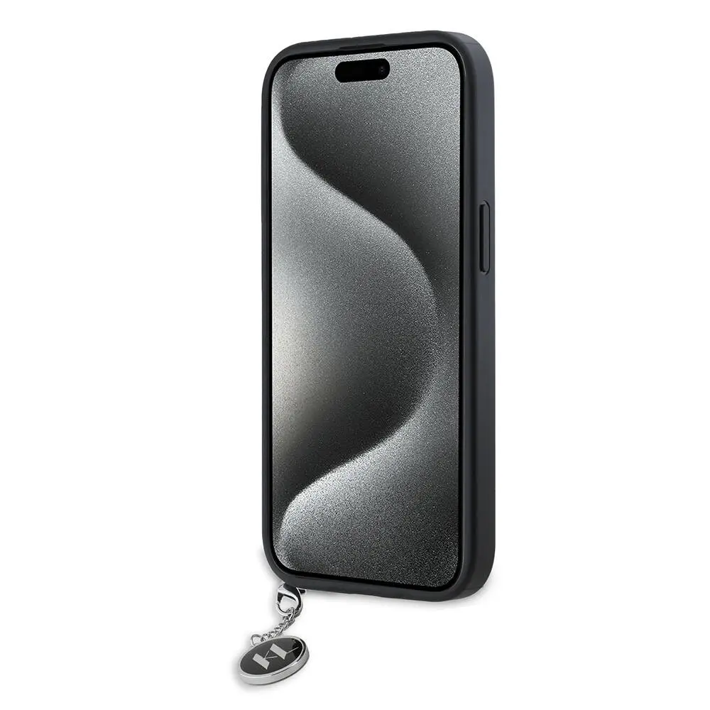 iPhone 15 Uyumlu Taşlı Saffiano Kılıf - Karl Lagerfeld Anahtarlıklı