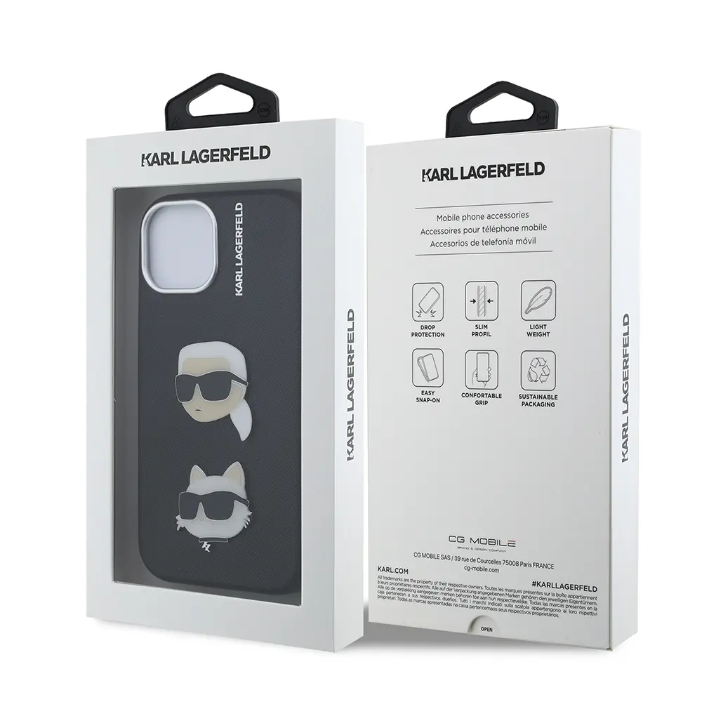 iPhone 15 Kılıf, Lisanslı K&C Heads Pin Tasarım - Karl Lagerfeld