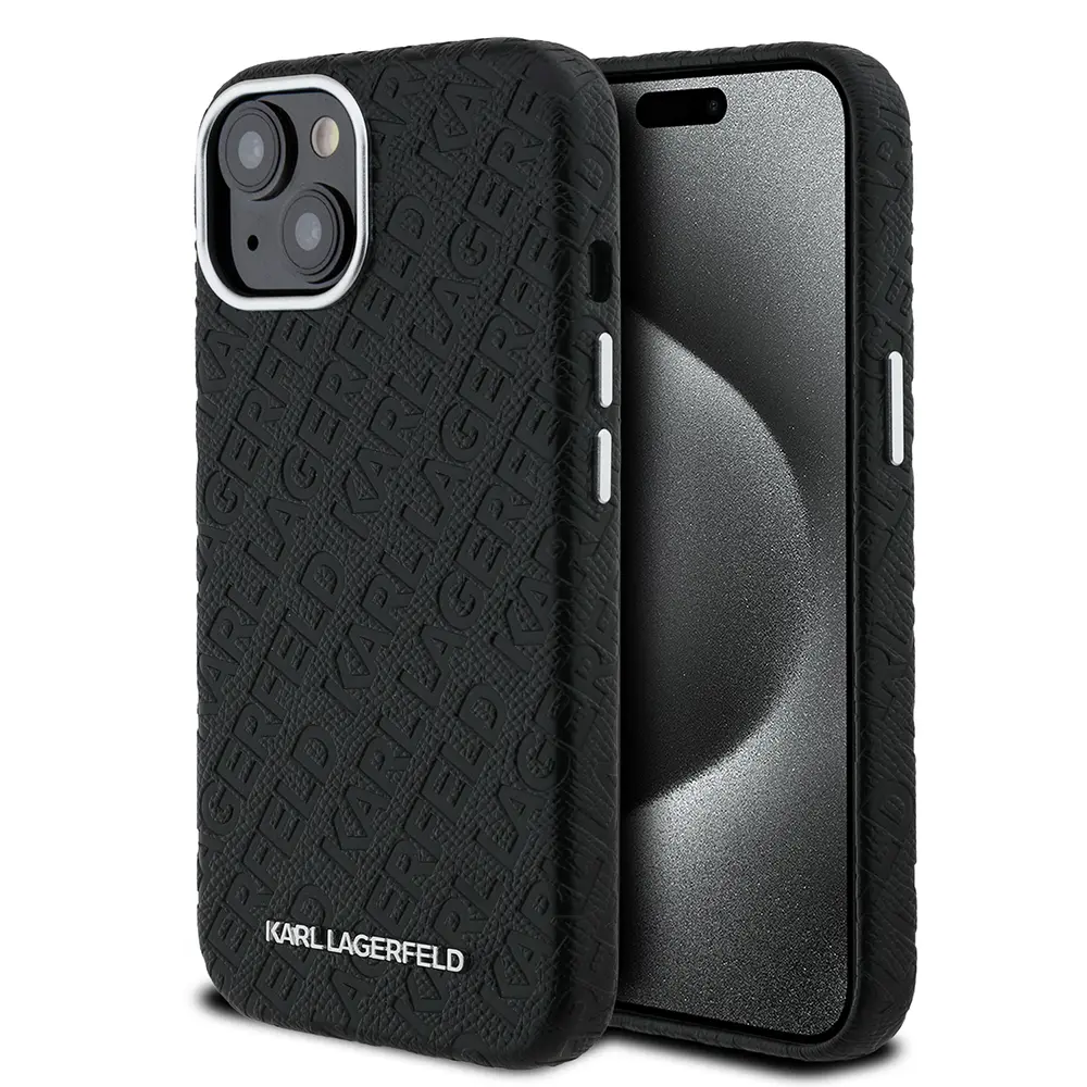 iPhone 15 PU Deri Metal Logolu Kılıf - Karl Lagerfeld