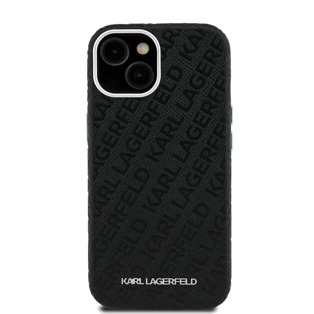 iPhone 15 PU Deri Metal Logolu Kılıf - Karl Lagerfeld
