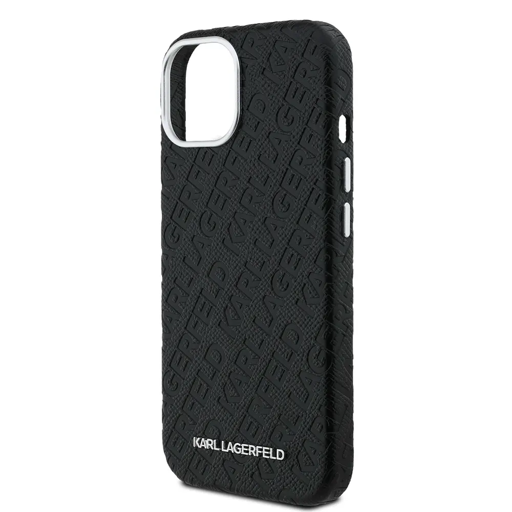iPhone 15 PU Deri Metal Logolu Kılıf - Karl Lagerfeld
