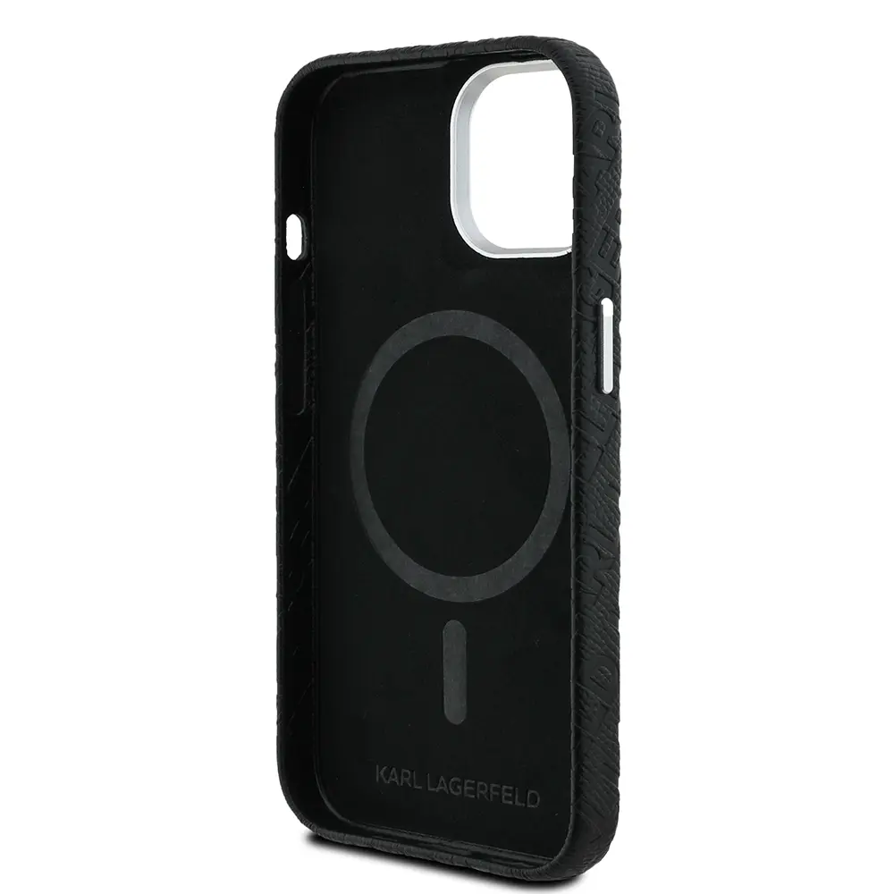 iPhone 15 PU Deri Metal Logolu Kılıf - Karl Lagerfeld