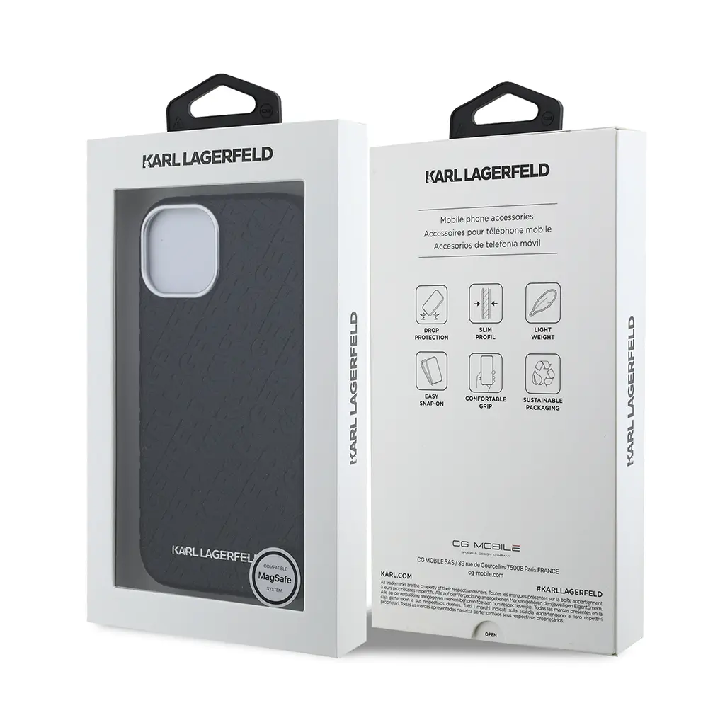 iPhone 15 PU Deri Metal Logolu Kılıf - Karl Lagerfeld