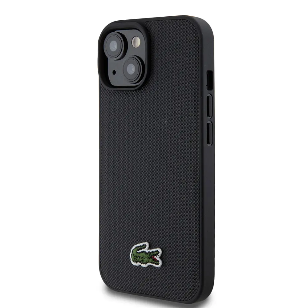 Apple iPhone 15 Kılıf Lacoste Orjinal Lisanslı PU Pike Desenli Arka Yüzey İkonik Timsah Dokuma Logolu Kapak + Type-C Kablo 1.5m