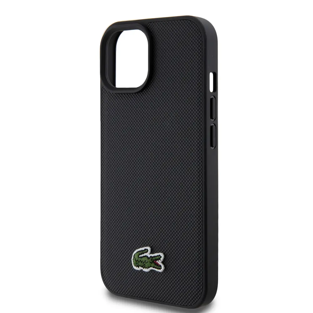 Apple iPhone 15 Kılıf Lacoste Orjinal Lisanslı PU Pike Desenli Arka Yüzey İkonik Timsah Dokuma Logolu Kapak + Type-C Kablo 1.5m
