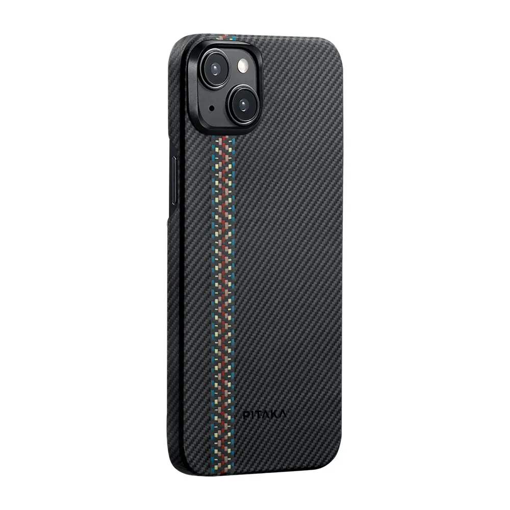Apple iPhone 15 Kılıf M-safe Şarj Özellikli 600D Aramid Karbon Fiber Pitaka Tactile Woven Orchestra Serisi Rhapsody Kapak