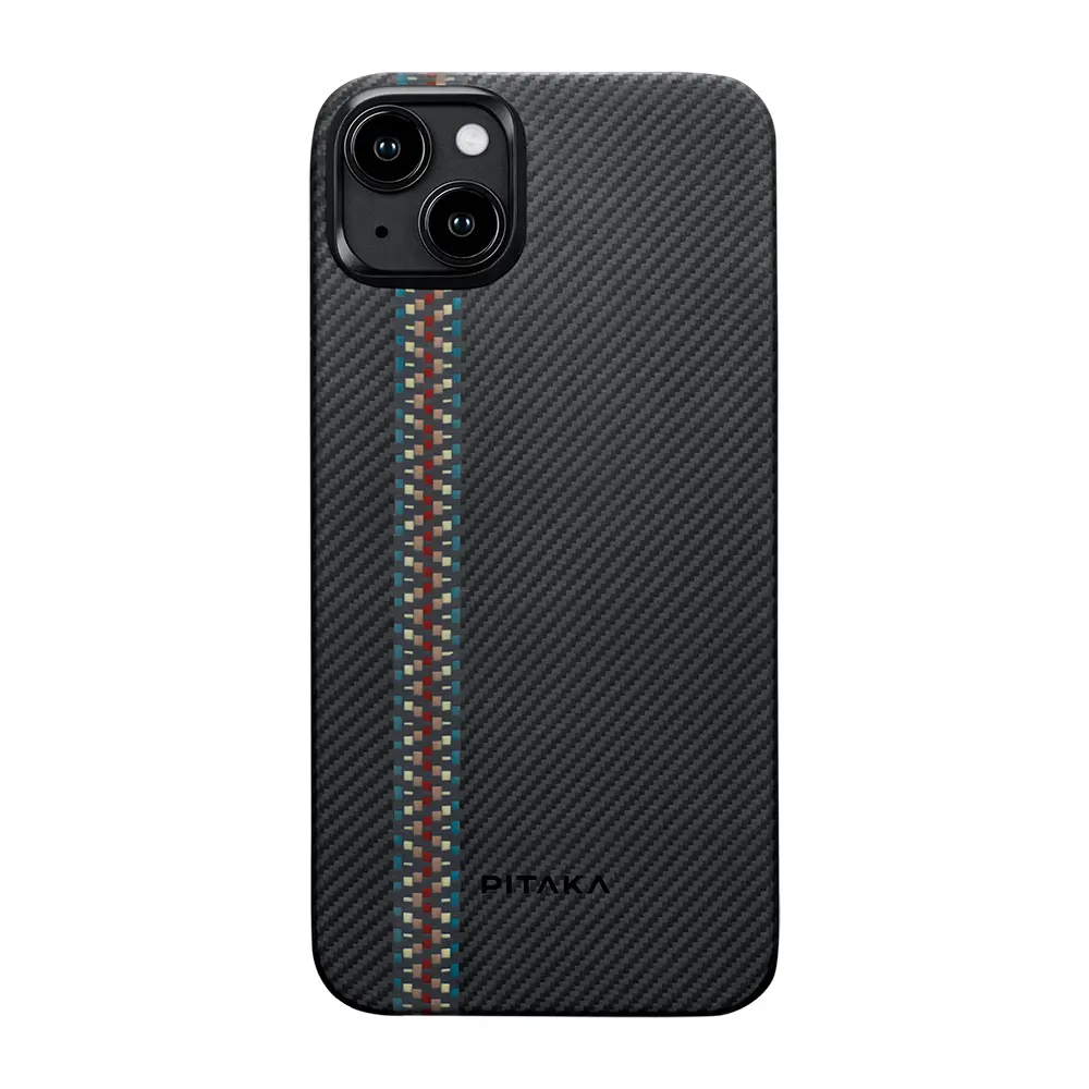 Apple iPhone 15 Kılıf M-safe Şarj Özellikli 600D Aramid Karbon Fiber Pitaka Tactile Woven Orchestra Serisi Rhapsody Kapak
