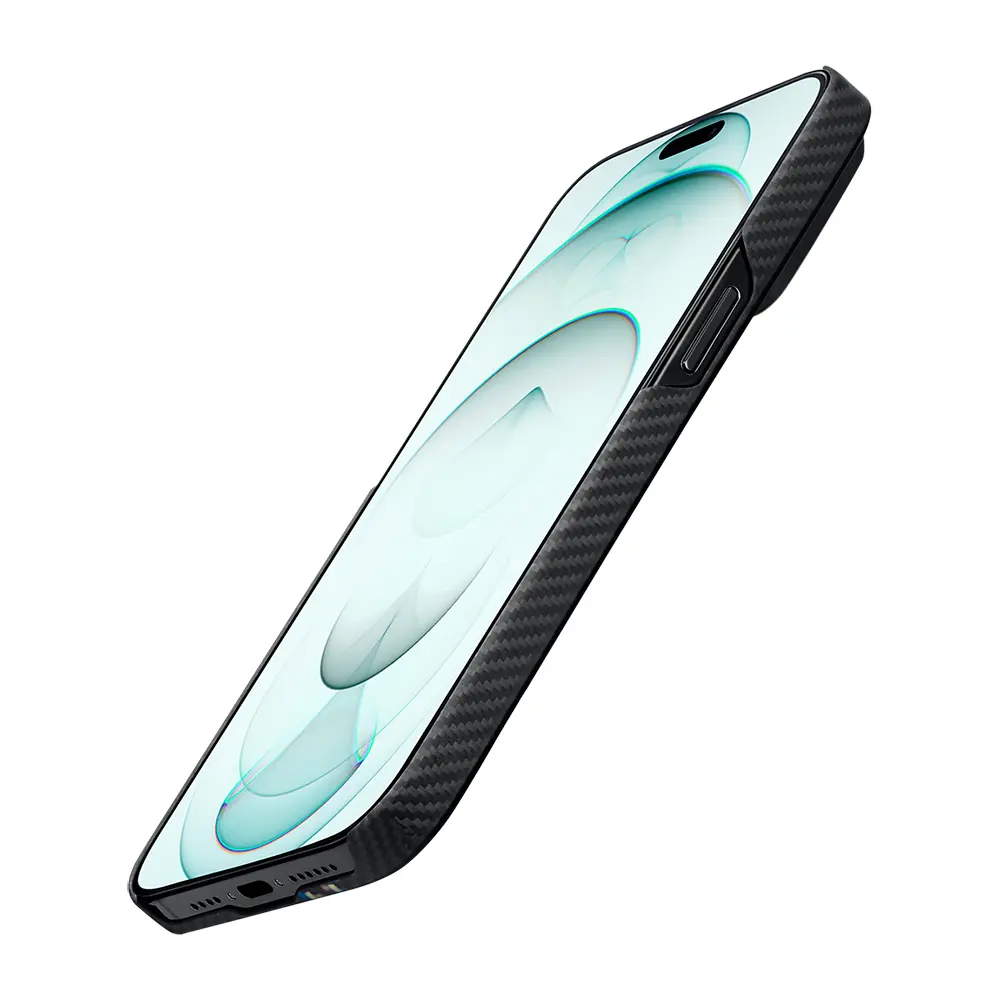 Apple iPhone 15 Kılıf M-safe Şarj Özellikli 600D Aramid Karbon Fiber Pitaka Tactile Woven Orchestra Serisi Rhapsody Kapak