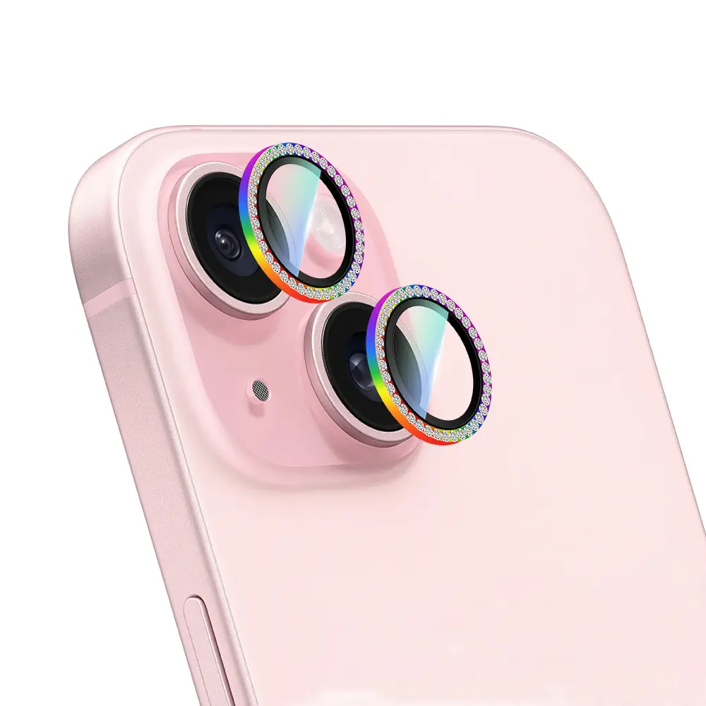 iPhone 15 Plus Taşlı Kamera Lens Koruyucu - CaseWorld Alloy Sparkling Diamond
