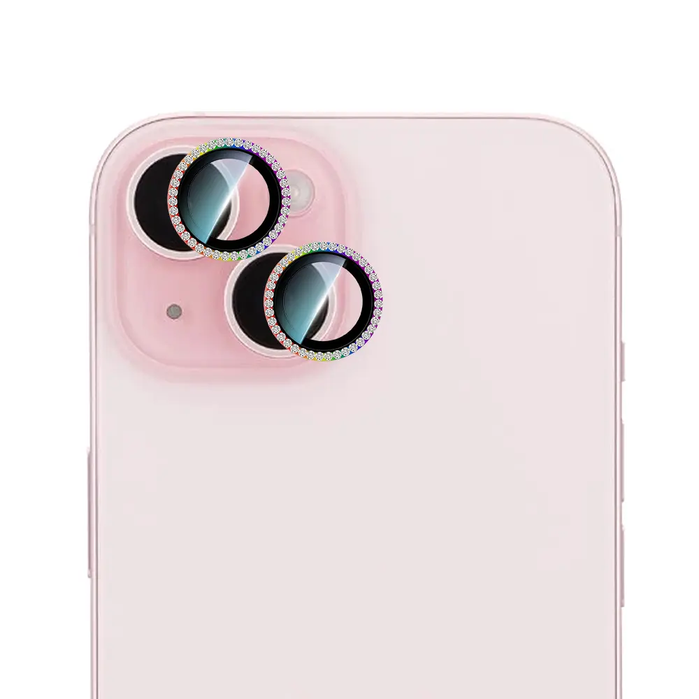 iPhone 15 Plus Taşlı Kamera Lens Koruyucu - CaseWorld Alloy Sparkling Diamond