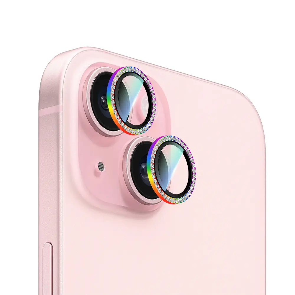 iPhone 15 Plus Taşlı Kamera Lens Koruyucu - CaseWorld Alloy Sparkling Diamond