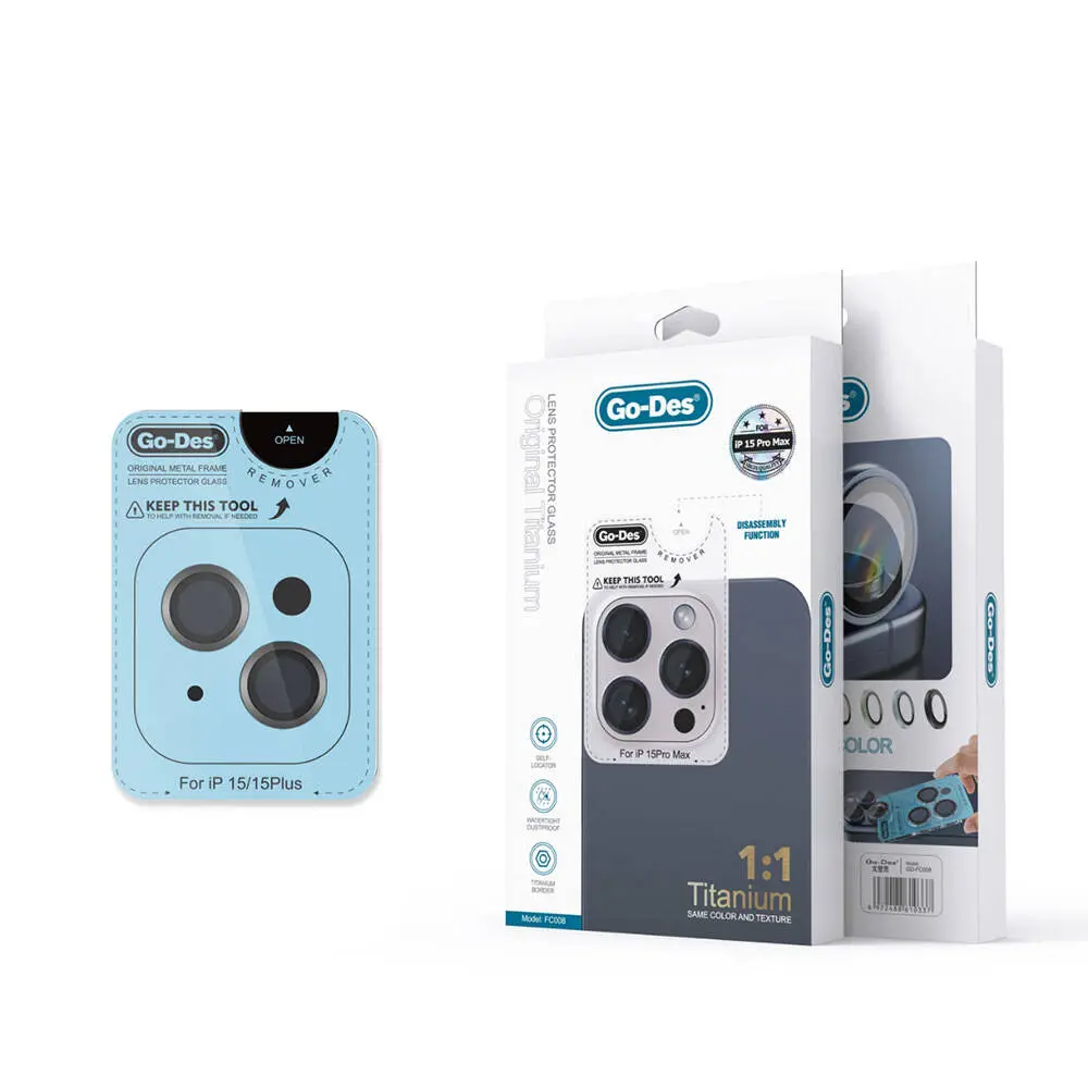 iPhone 15 Plus Kamera Lens Koruyucu - Go Des Titanium Premium Temperli