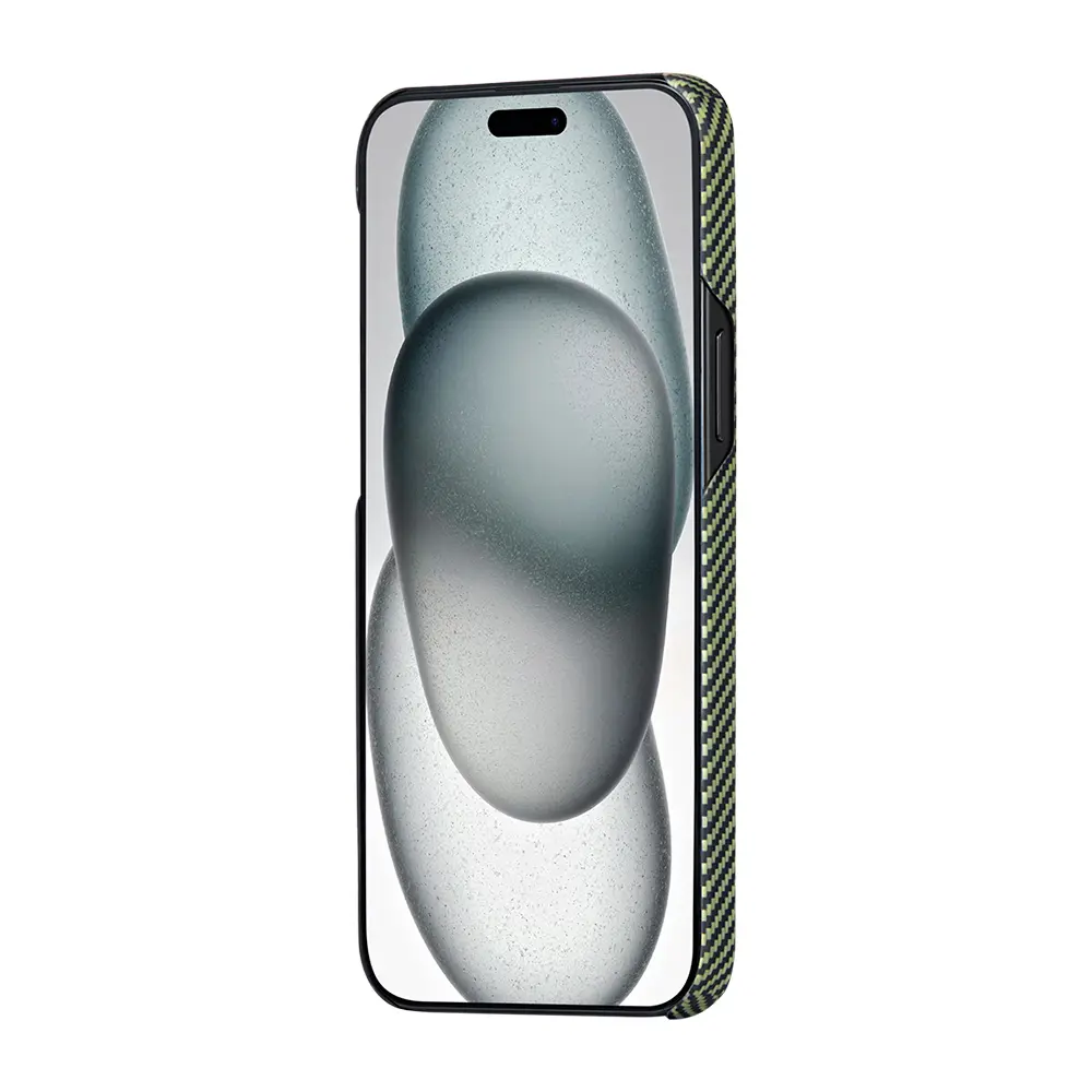 Apple iPhone 15 Plus Kılıf M-safe Şarj Özellikli 600D Aramid Karbon Fiber Pitaka Tactile Woven Orchestra Serisi Overture Kapak