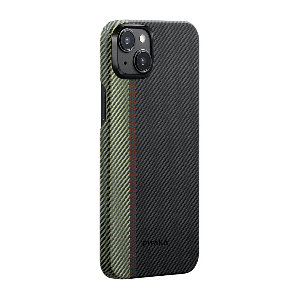 Apple iPhone 15 Plus Kılıf M-safe Şarj Özellikli 600D Aramid Karbon Fiber Pitaka Tactile Woven Orchestra Serisi Overture Kapak