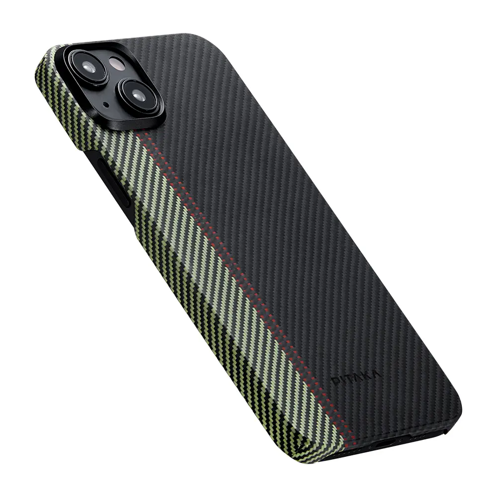 Apple iPhone 15 Plus Kılıf M-safe Şarj Özellikli 600D Aramid Karbon Fiber Pitaka Tactile Woven Orchestra Serisi Overture Kapak