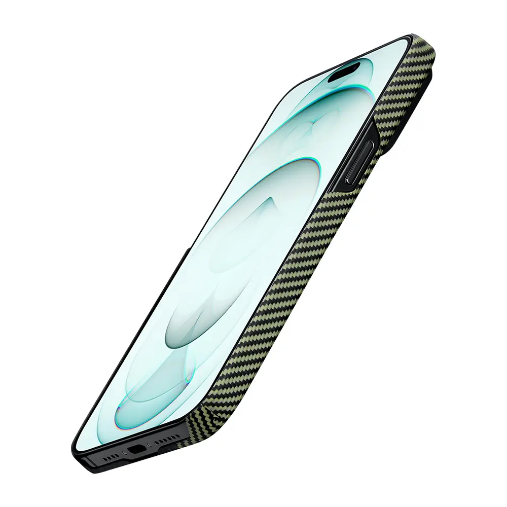 Apple iPhone 15 Plus Kılıf M-safe Şarj Özellikli 600D Aramid Karbon Fiber Pitaka Tactile Woven Orchestra Serisi Overture Kapak