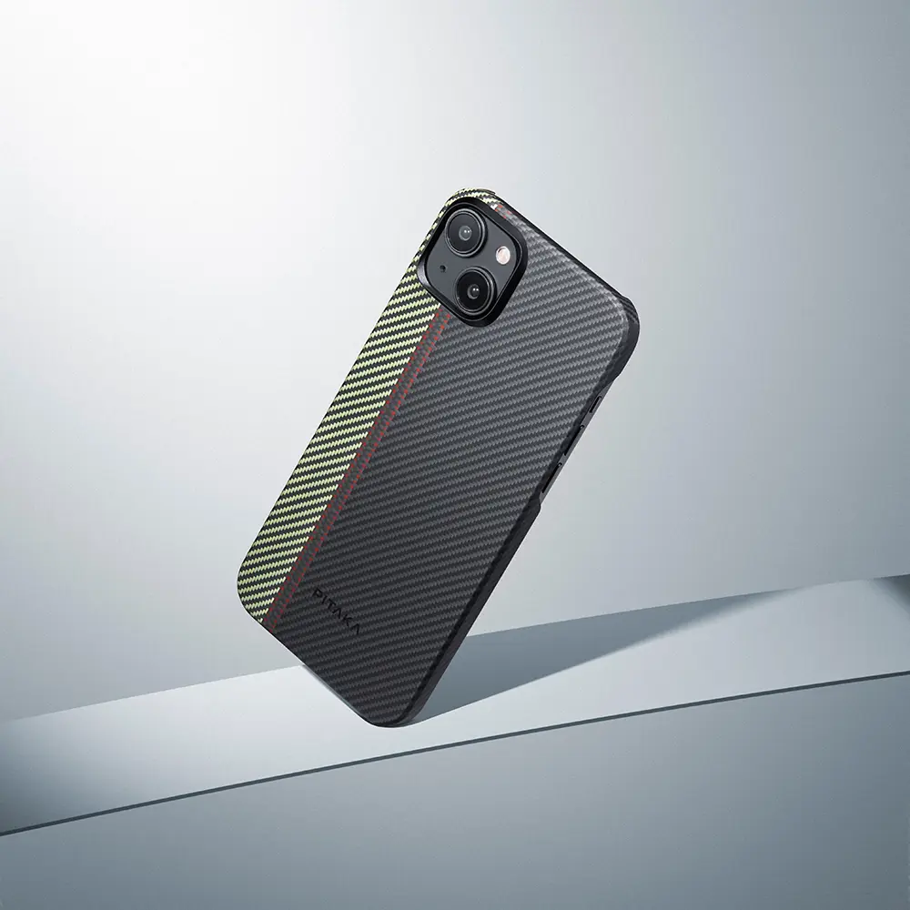 Apple iPhone 15 Plus Kılıf M-safe Şarj Özellikli 600D Aramid Karbon Fiber Pitaka Tactile Woven Orchestra Serisi Overture Kapak