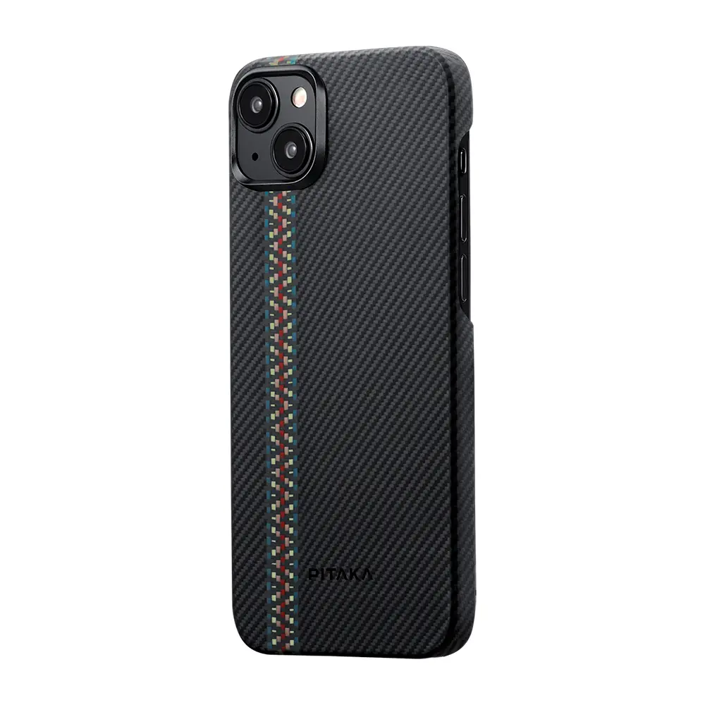 Apple iPhone 15 Plus Kılıf M-safe Şarj Özellikli 600D Aramid Karbon Fiber Pitaka Tactile Woven Orchestra Serisi Rhapsody Kapak