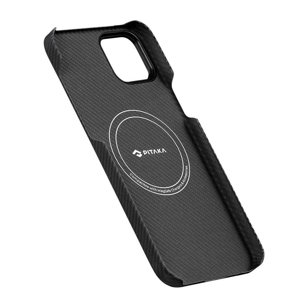 Apple iPhone 15 Plus Kılıf M-safe Şarj Özellikli 600D Aramid Karbon Fiber Pitaka Tactile Woven Orchestra Serisi Rhapsody Kapak