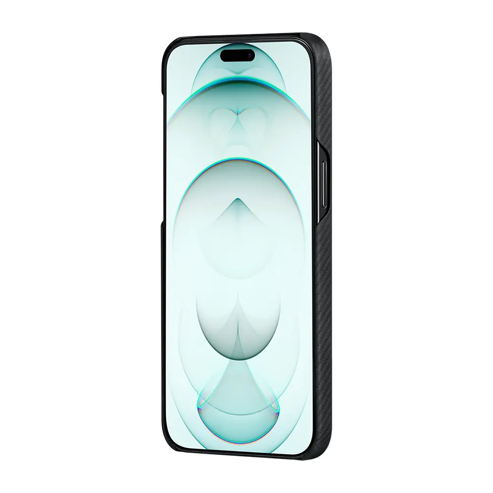 Apple iPhone 15 Plus Kılıf M-safe Şarj Özellikli 600D Aramid Karbon Fiber Pitaka Ultra-Slim Classic Serisi Black-Grey Twill Kapak