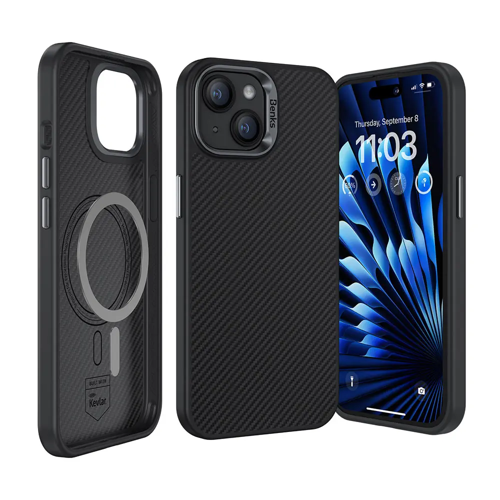 iPhone 15 Plus MagSafe Uyumlu Kevlar Kılıf - Benks Hybrid ArmorPro 600D
