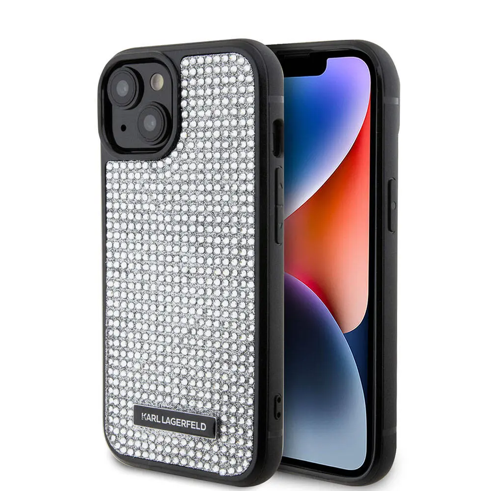 iPhone 15 Plus Taşlı Metal Logo Kılıf - Karl Lagerfeld Lisanslı