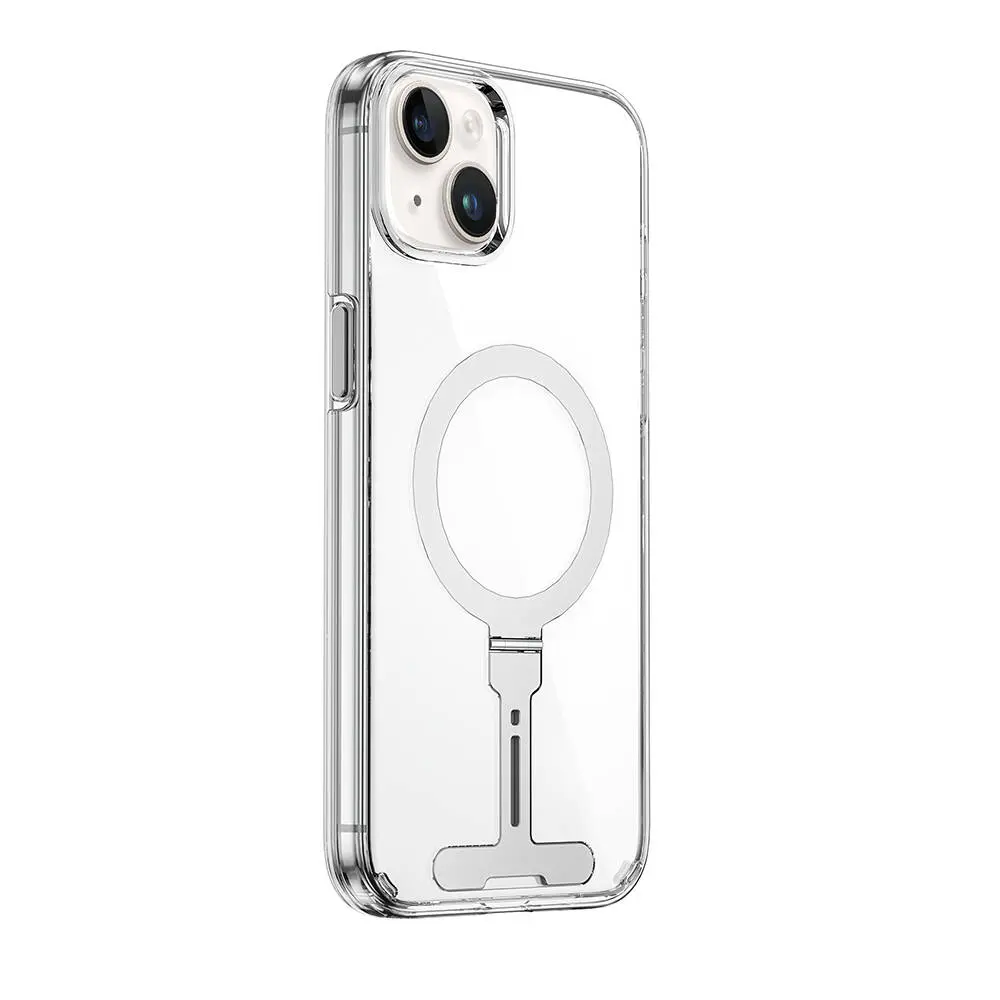 Apple iPhone 15 Plus Kılıf Wiwu FYY-014 M-safe Şarj Özellikli Alüminyum Alaşım Metal Standlı Şeffaf Kapak