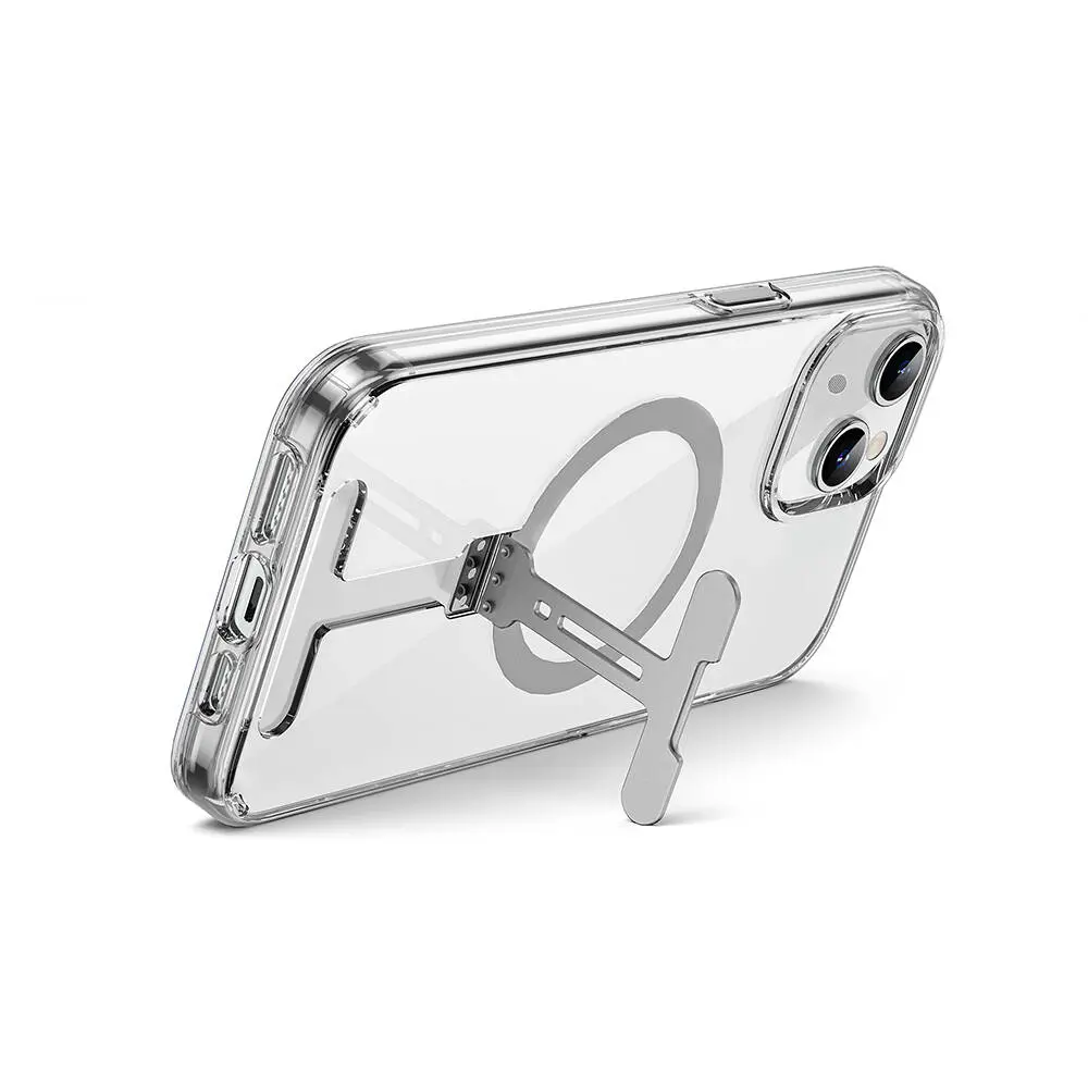 Apple iPhone 15 Plus Kılıf Wiwu FYY-014 M-safe Şarj Özellikli Alüminyum Alaşım Metal Standlı Şeffaf Kapak