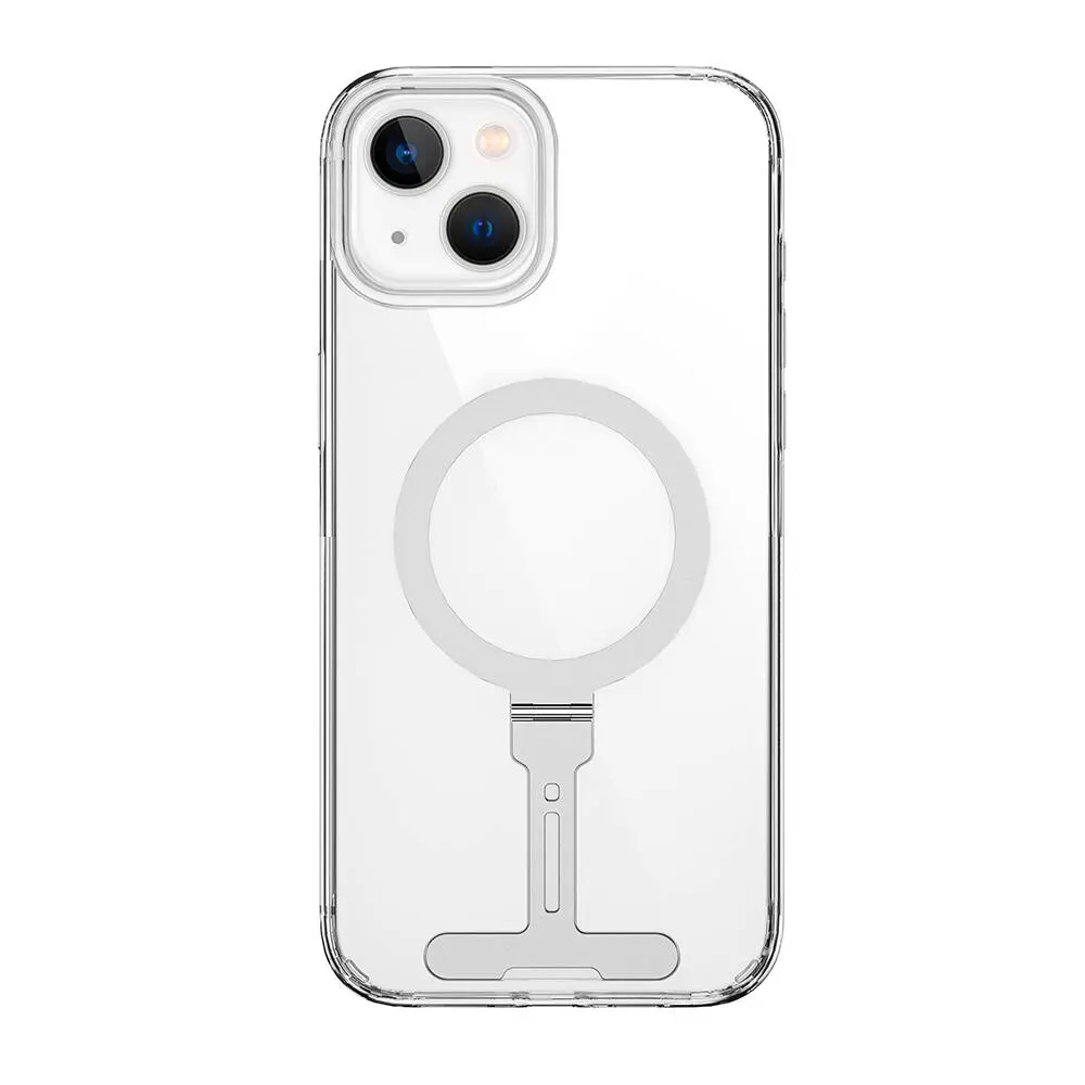 Apple iPhone 15 Plus Kılıf Wiwu FYY-014 M-safe Şarj Özellikli Alüminyum Alaşım Metal Standlı Şeffaf Kapak