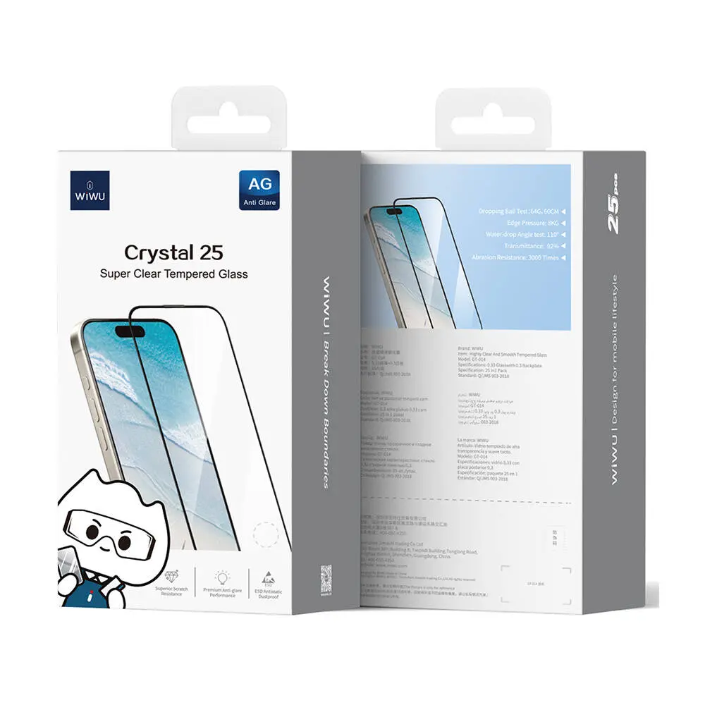 Apple iPhone 15 Plus Wiwu GT-014 Polimer Oleofobik Kaplama Şeffaf Pürüzsüz Temperli Cam Ekran Koruyucu 25'li Paket