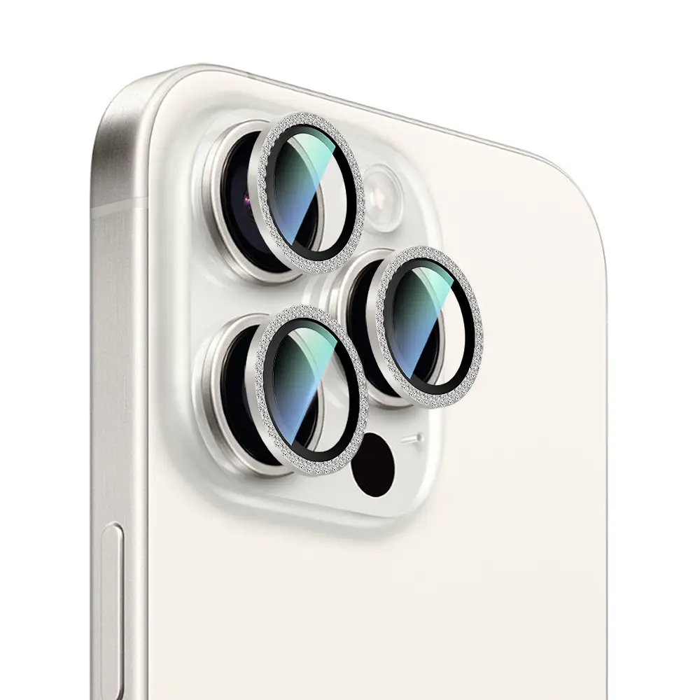iPhone 15 Pro Taşlı Kamera Lens Koruyucu - CaseWorld Alloy Sparkling Diamond
