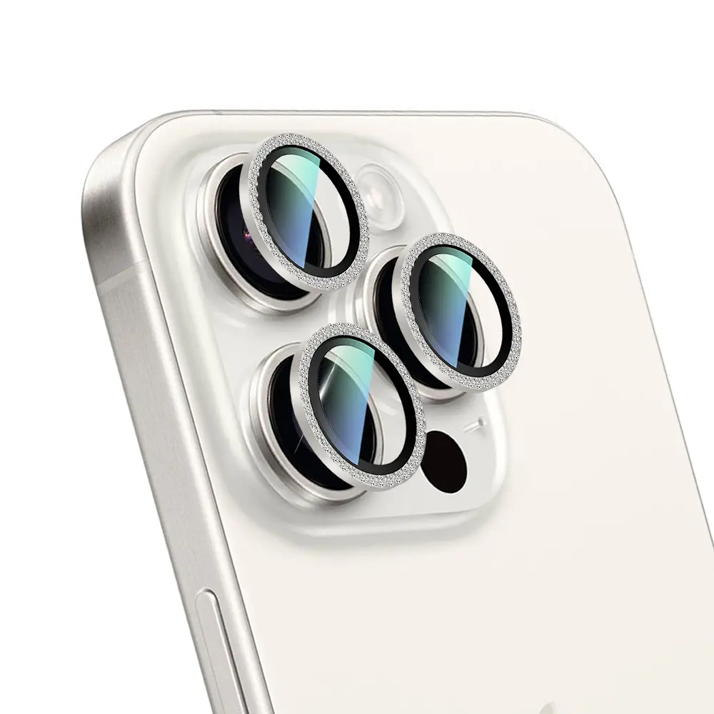 iPhone 15 Pro Taşlı Kamera Lens Koruyucu - CaseWorld Alloy Sparkling Diamond