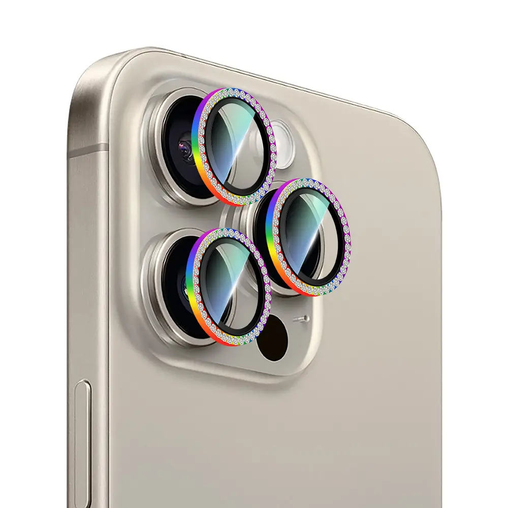 iPhone 15 Pro Taşlı Kamera Lens Koruyucu - CaseWorld Alloy Sparkling Diamond