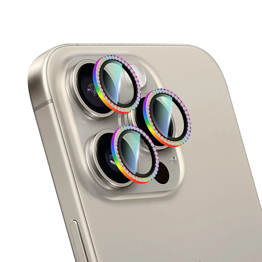 iPhone 15 Pro Taşlı Kamera Lens Koruyucu - CaseWorld Alloy Sparkling Diamond