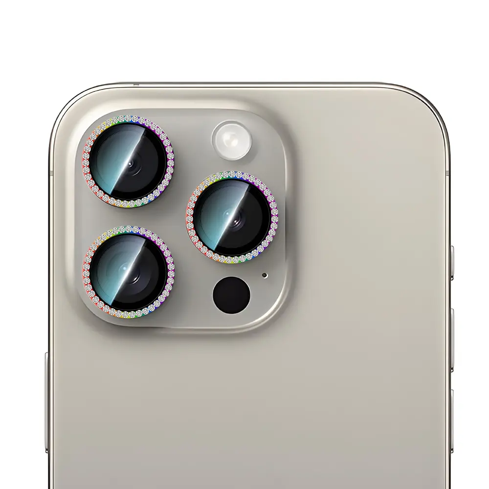iPhone 15 Pro Taşlı Kamera Lens Koruyucu - CaseWorld Alloy Sparkling Diamond