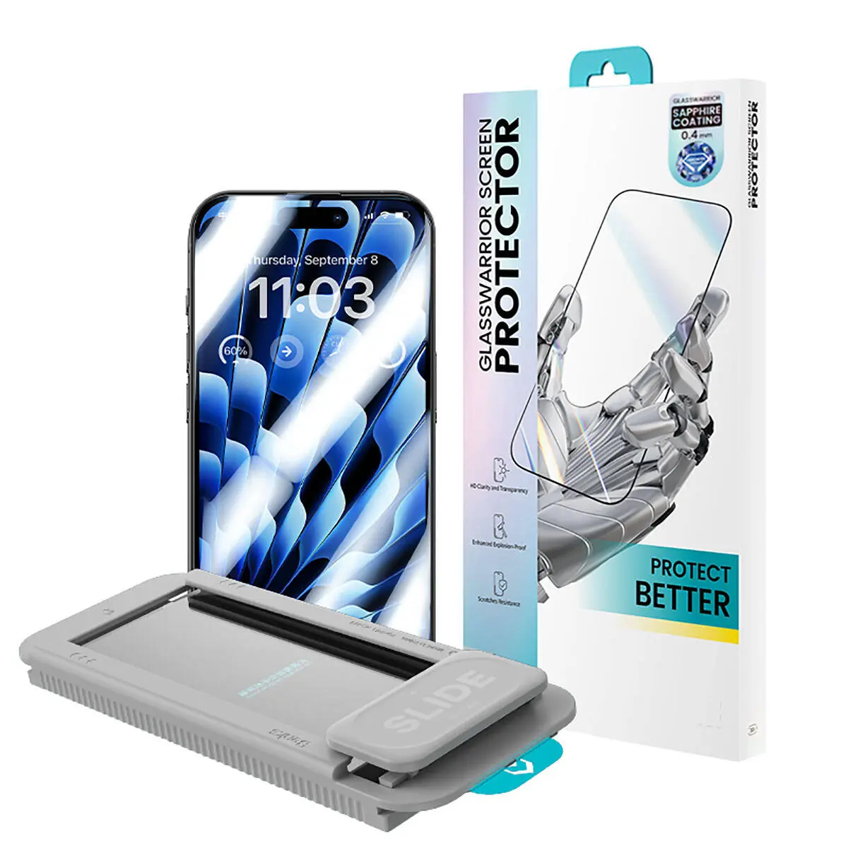 iPhone 15 Pro Temperli Cam Ekran Koruyucu, Uygulama Aparatlı - Benks Glass Warrior