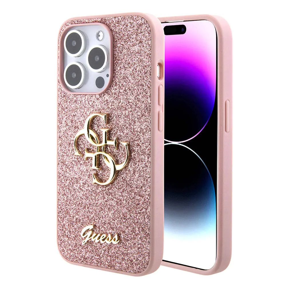 iPhone 15 Pro Kılıf, 4G Büyük Metal Logolu Glitter Kapak - Guess
