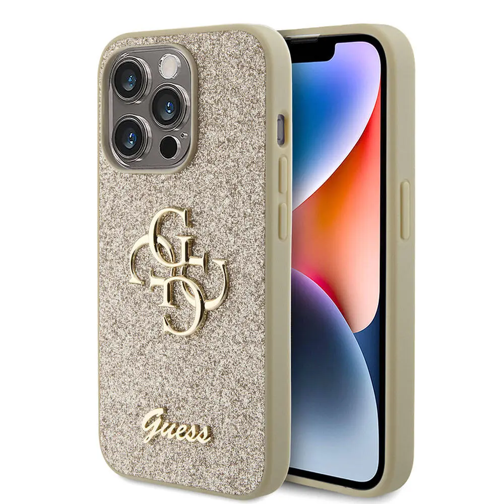 iPhone 15 Pro Kılıf, 4G Büyük Metal Logolu Glitter Kapak - Guess